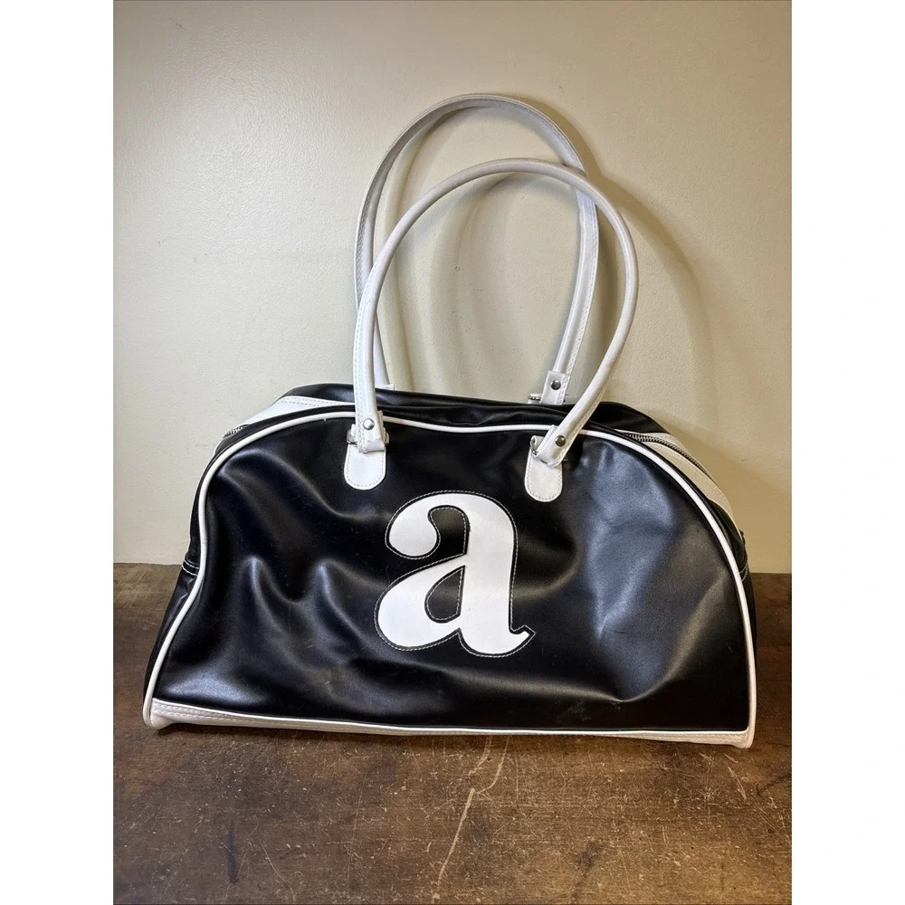 Vtg Y2K Monogram Duffel Bag 2 Handles Black White 